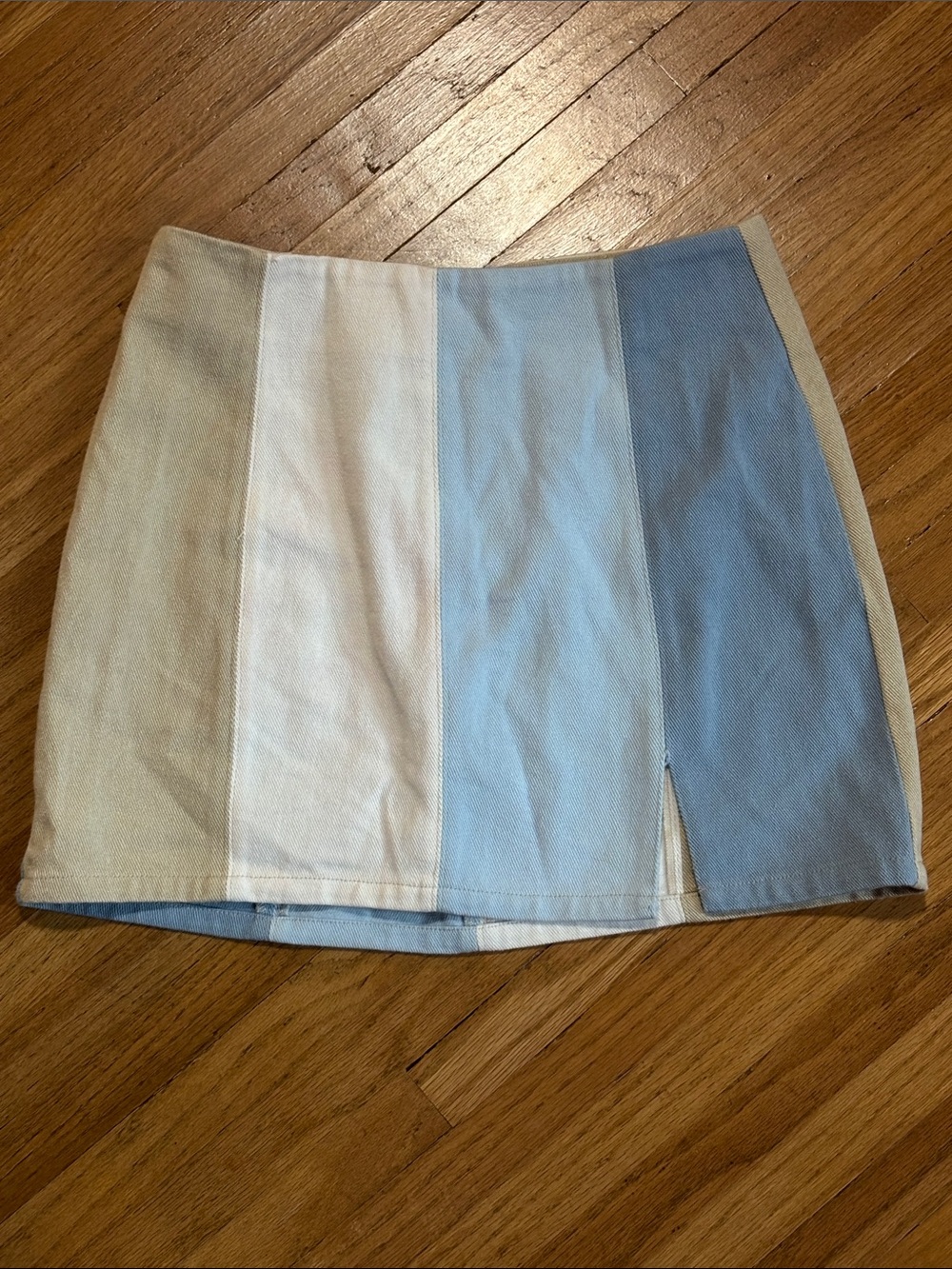 Altar'd State Blue and Cream Vertical Panel Mini Skirt